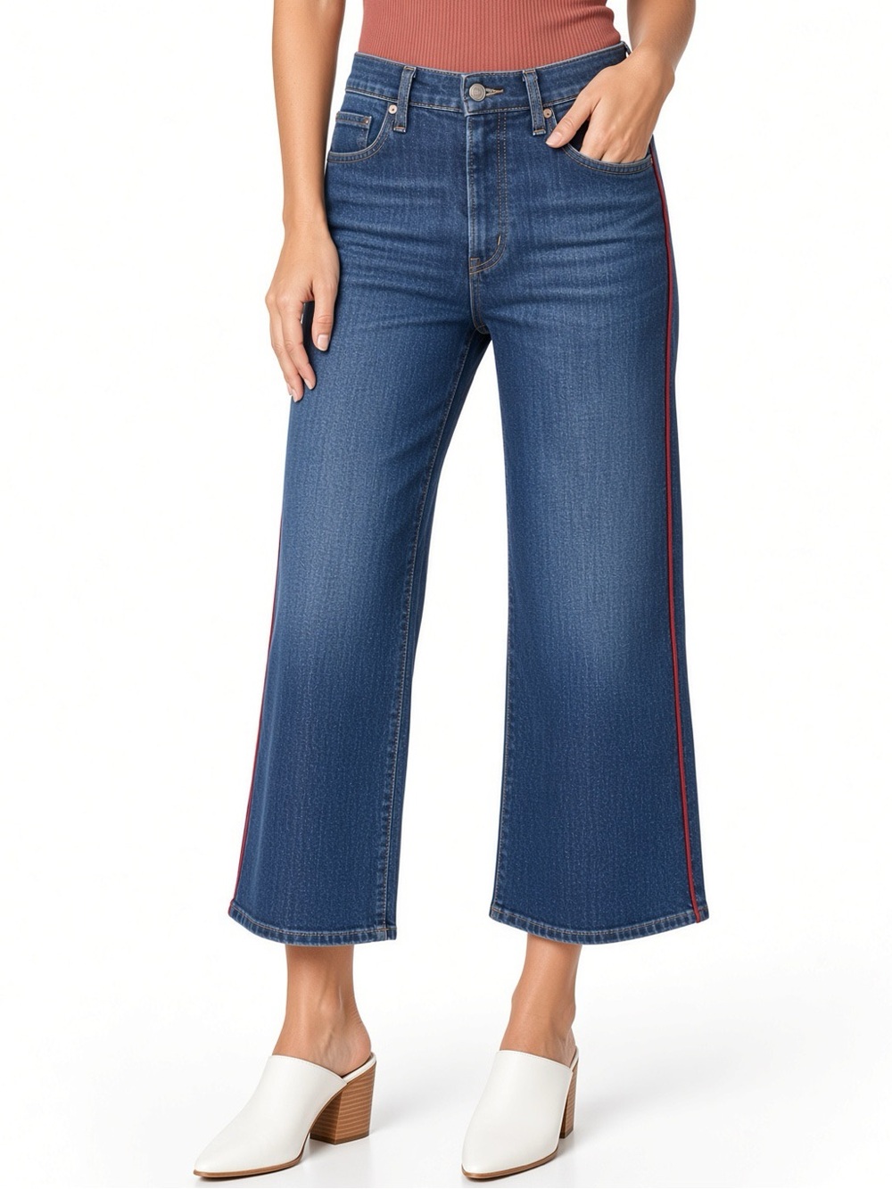 NWT Levi’s Mile High Cropped Wide Leg Red Pupping Blue Jeans 29